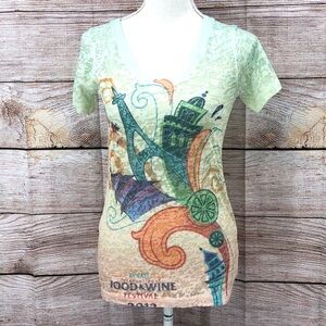 Disney Epcot Green Food and Wine Festival V-Neck T-Shirt Size L